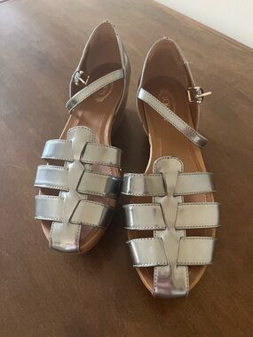 Tod's Metallic Silver Mary Jane Sandals